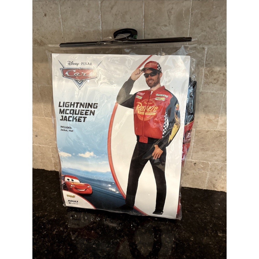 Spirit Halloween Disney Cars Adult Lightning McQueen Jacket Hat Costume L NEW